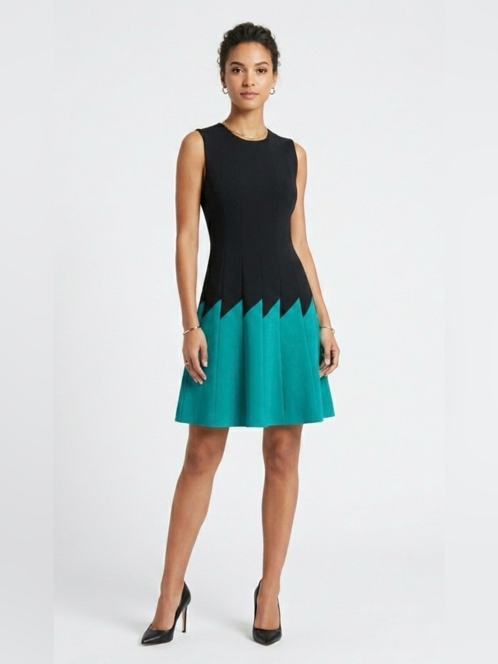 NWT Calvin Klein Two Tone Fit and Flare Dress evrgrn/blk Size 6 style CD4XI8R7